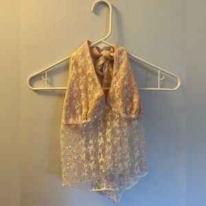 Baby Pink Cropped Lacy Sequin Halter Top from SHEIN